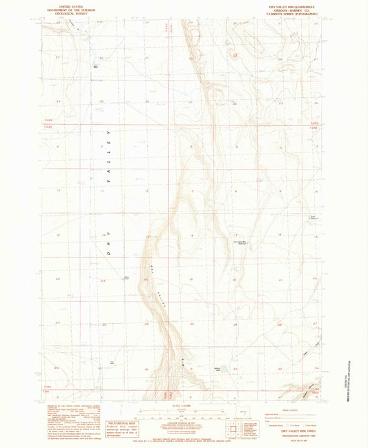 Classic USGS Dry Valley Rim Oregon 7.5'x7.5' Topo Map Image