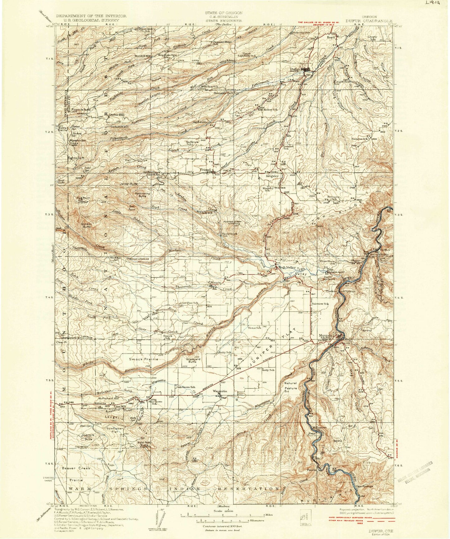 Historic 1934 Dafur Oregon 30'x30' Topo Map Image