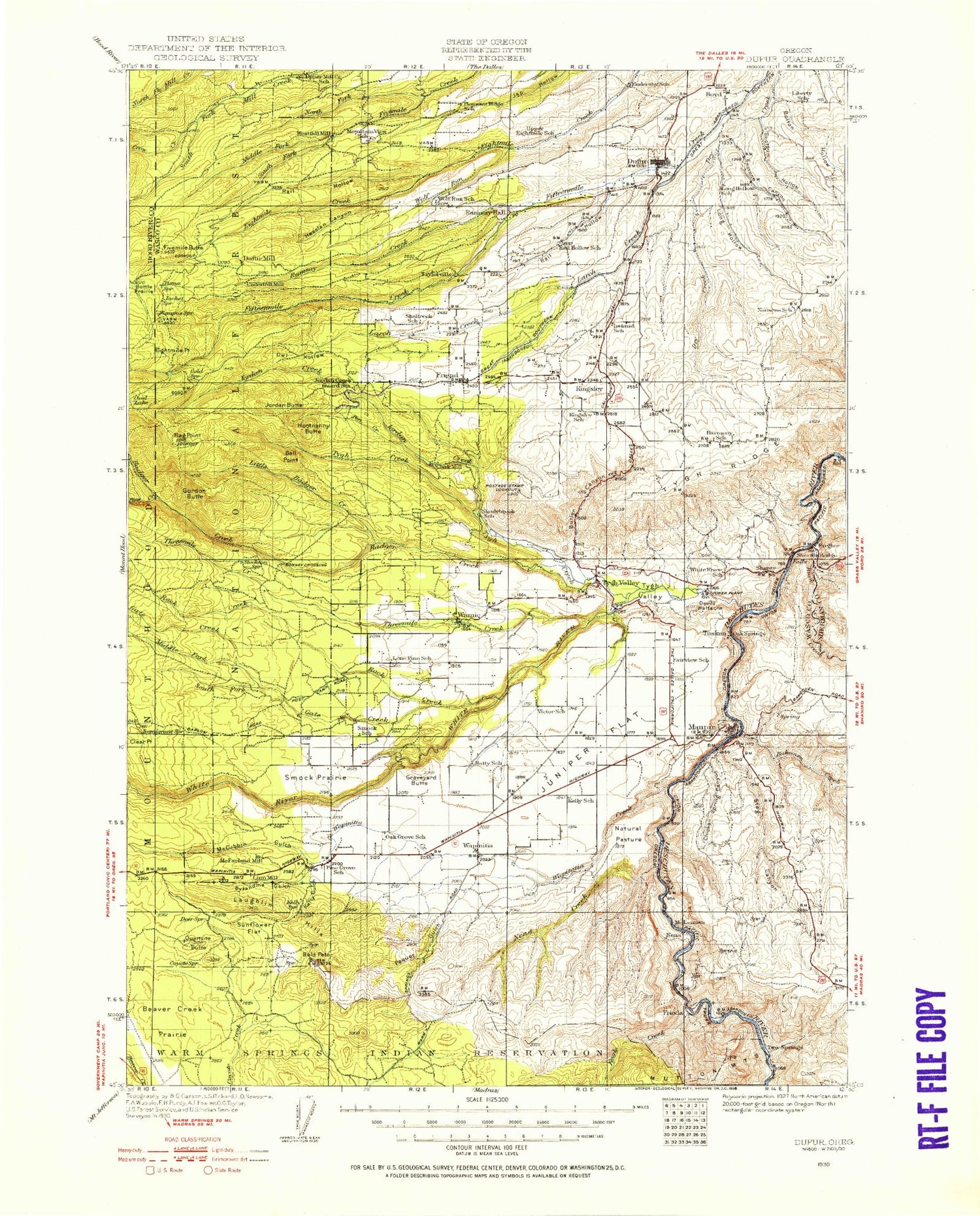 Historic 1930 Dafur Oregon 30'x30' Topo Map Image