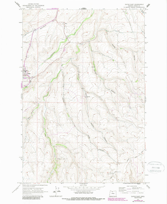 Classic USGS Dufur East Oregon 7.5'x7.5' Topo Map Image