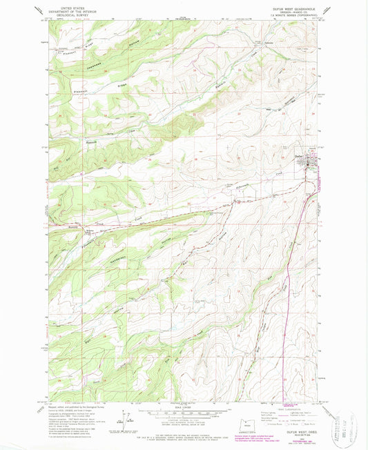 Classic USGS Dufur West Oregon 7.5'x7.5' Topo Map Image