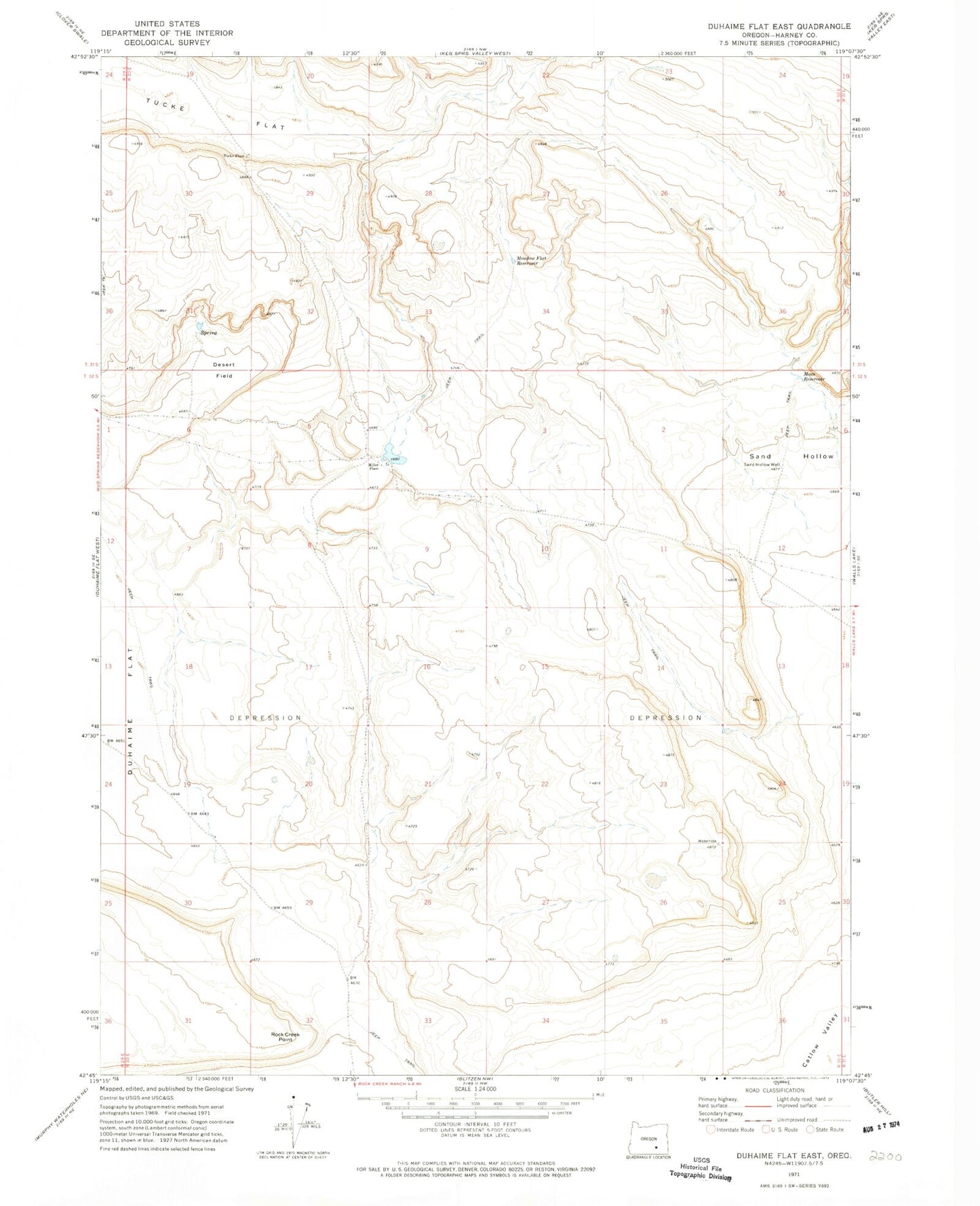 Classic USGS Duhaime Flat East Oregon 7.5'x7.5' Topo Map Image