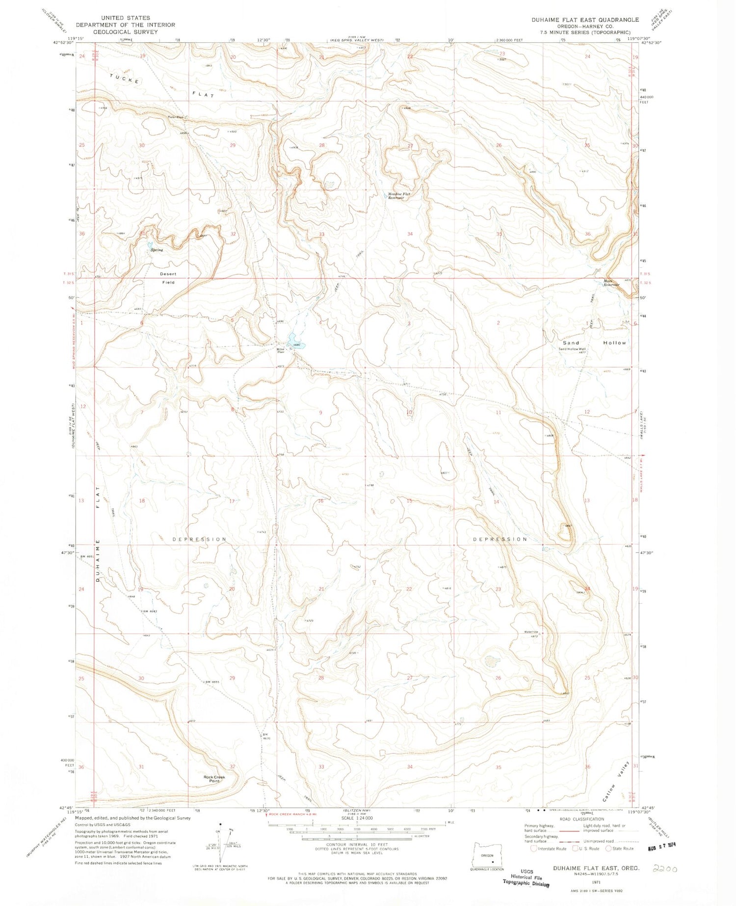 Classic USGS Duhaime Flat East Oregon 7.5'x7.5' Topo Map Image