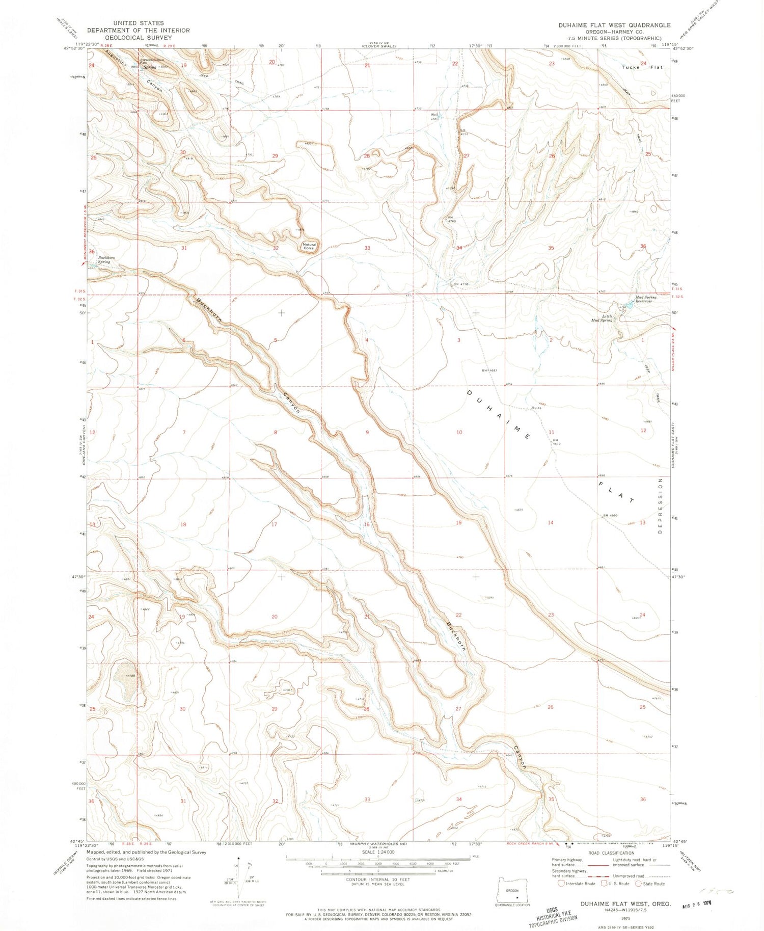 Classic USGS Duhaime Flat West Oregon 7.5'x7.5' Topo Map Image