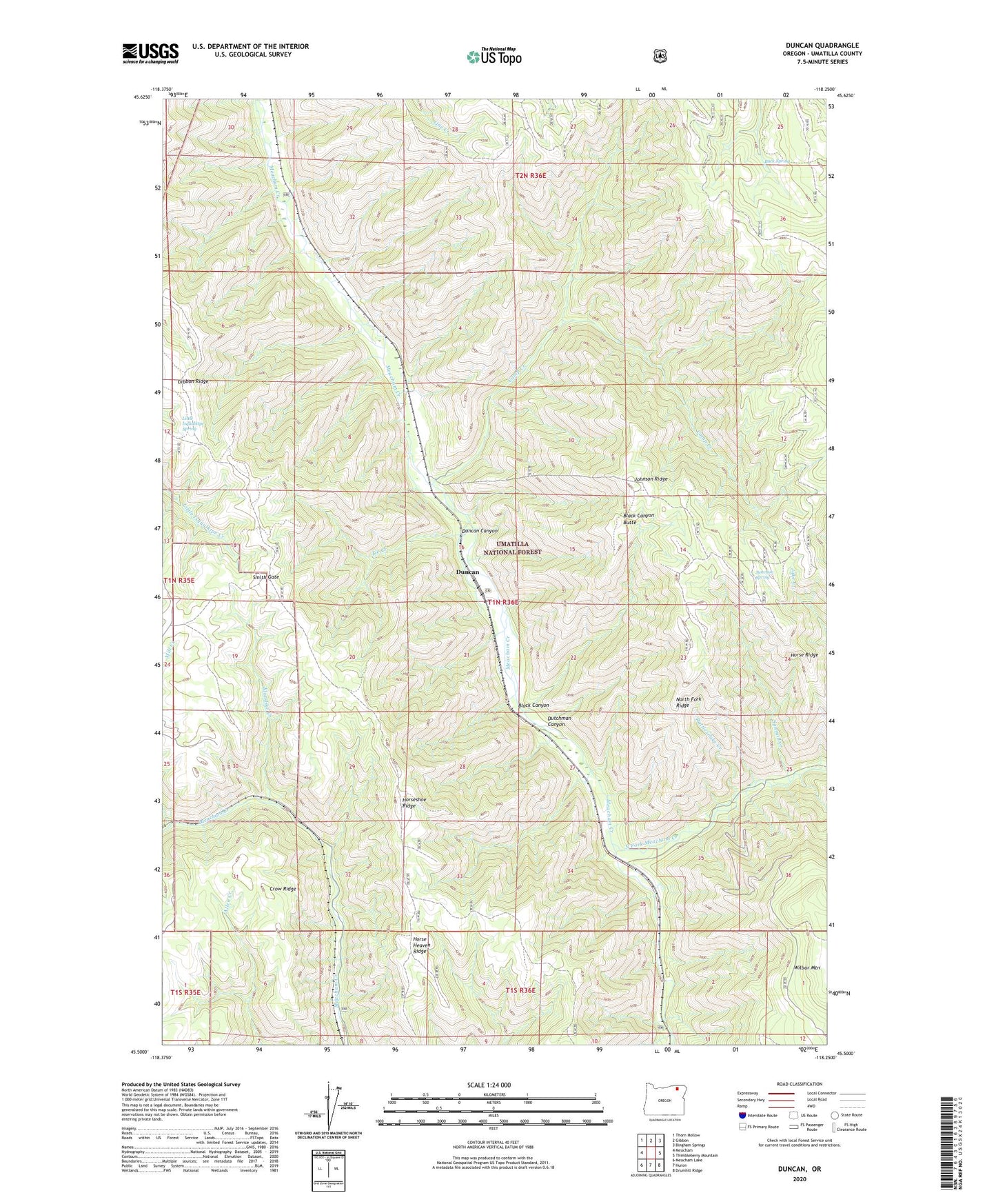 Duncan Oregon US Topo Map Image