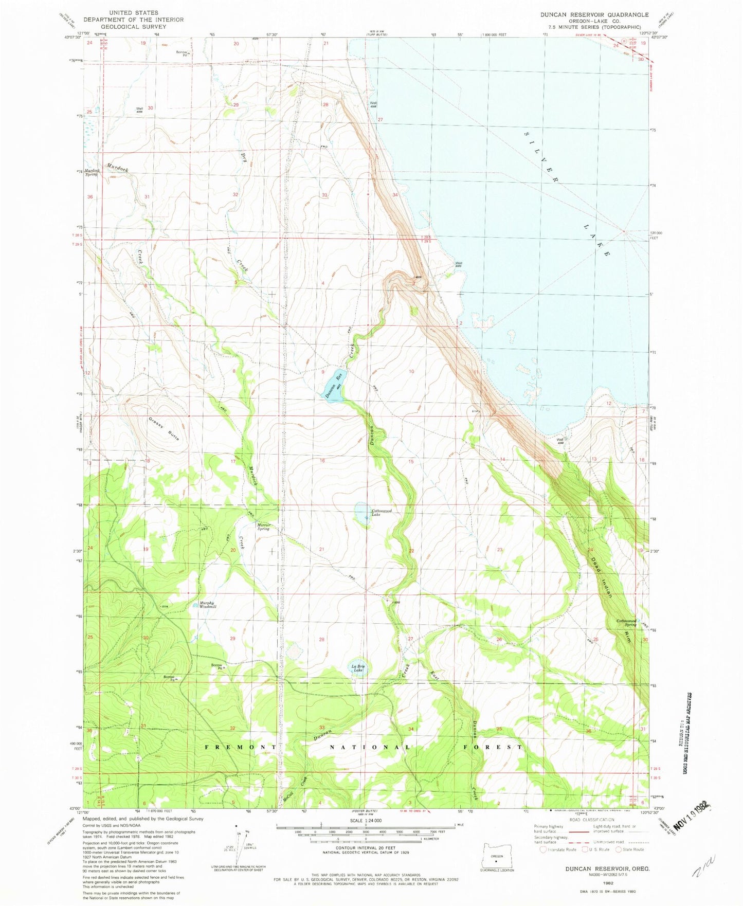 Classic USGS Duncan Reservoir Oregon 7.5'x7.5' Topo Map Image
