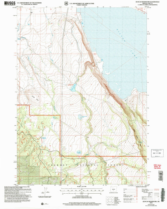 Classic USGS Duncan Reservoir Oregon 7.5'x7.5' Topo Map Image