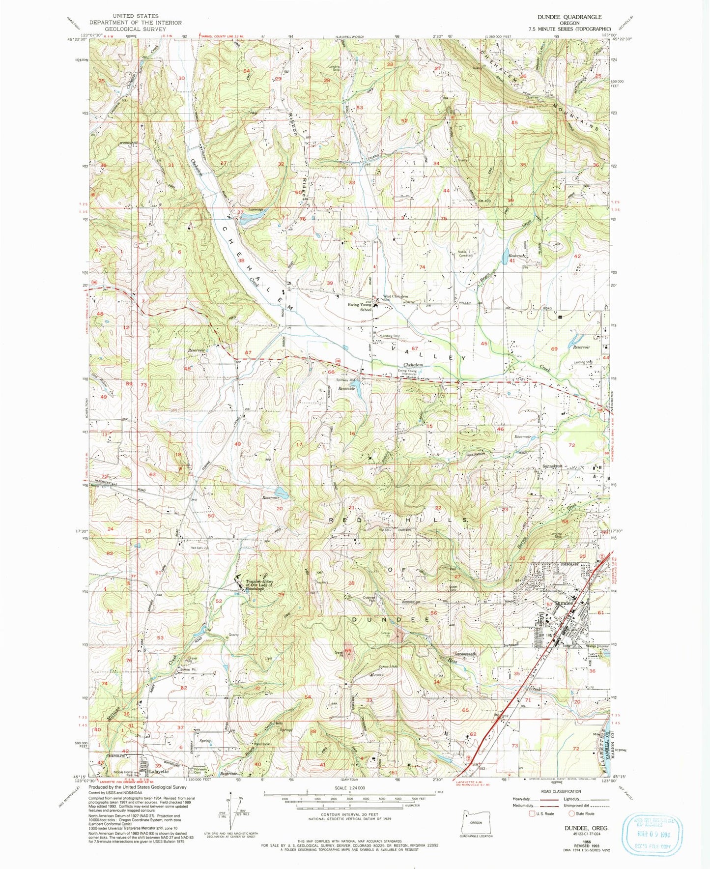 Classic USGS Dundee Oregon 7.5'x7.5' Topo Map Image