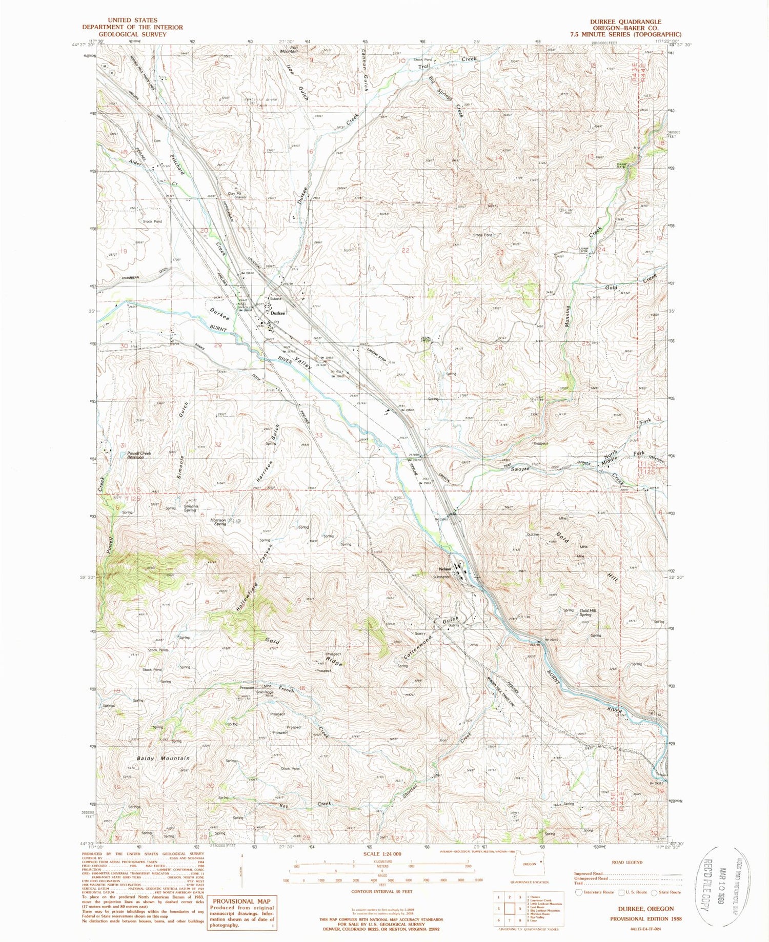 Classic USGS Durkee Oregon 7.5'x7.5' Topo Map Image