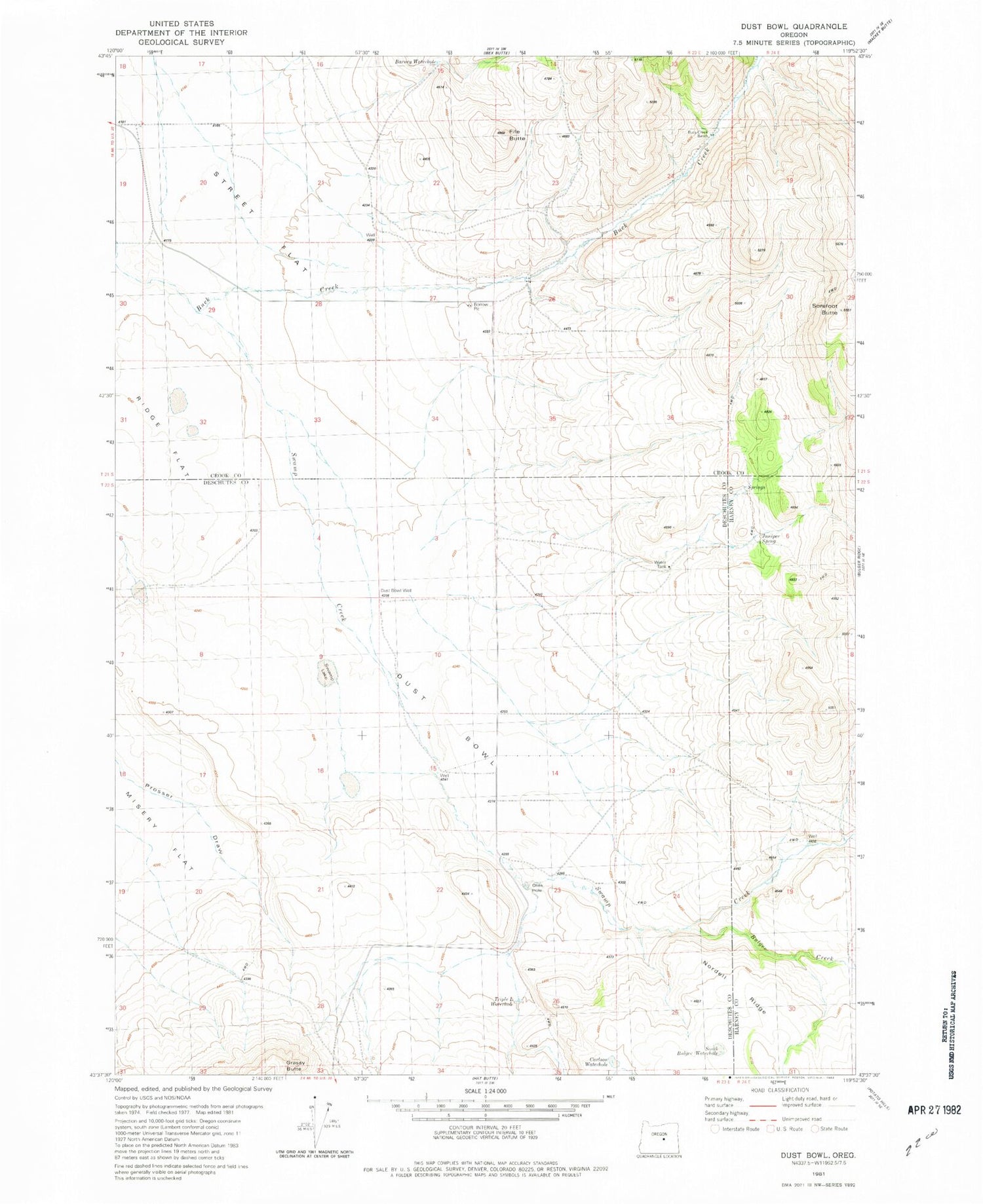 Classic USGS Dust Bowl Oregon 7.5'x7.5' Topo Map Image