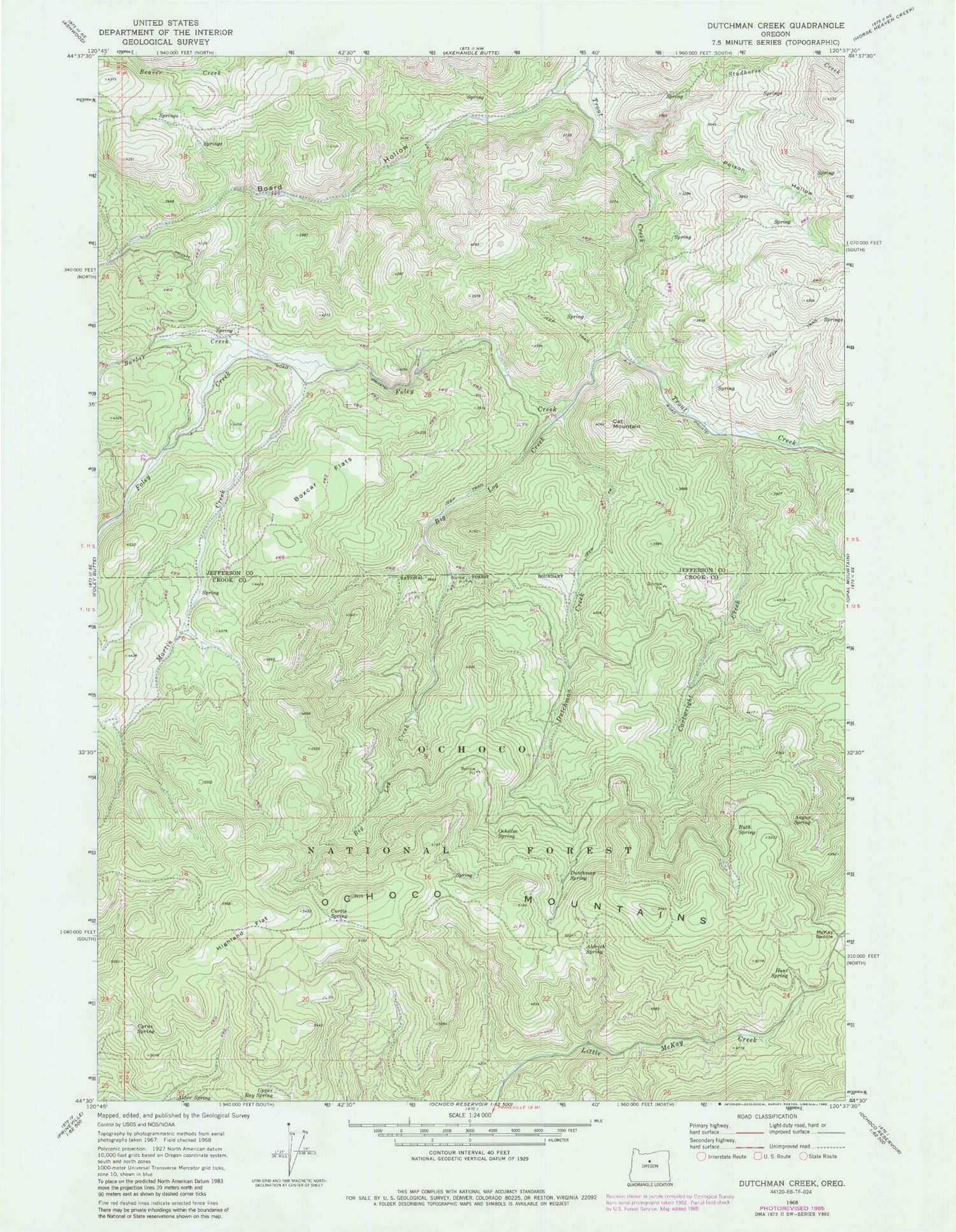Classic USGS Dutchman Creek Oregon 7.5'x7.5' Topo Map Image