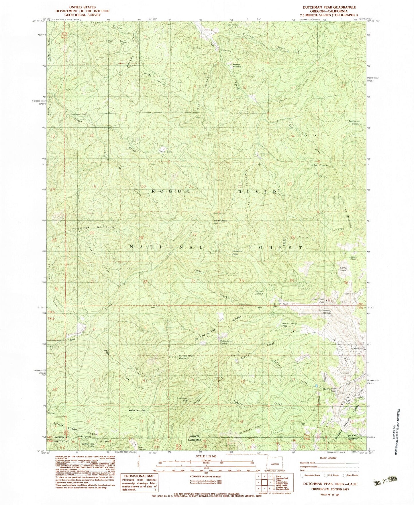 Classic USGS Dutchman Peak Oregon 7.5'x7.5' Topo Map Image