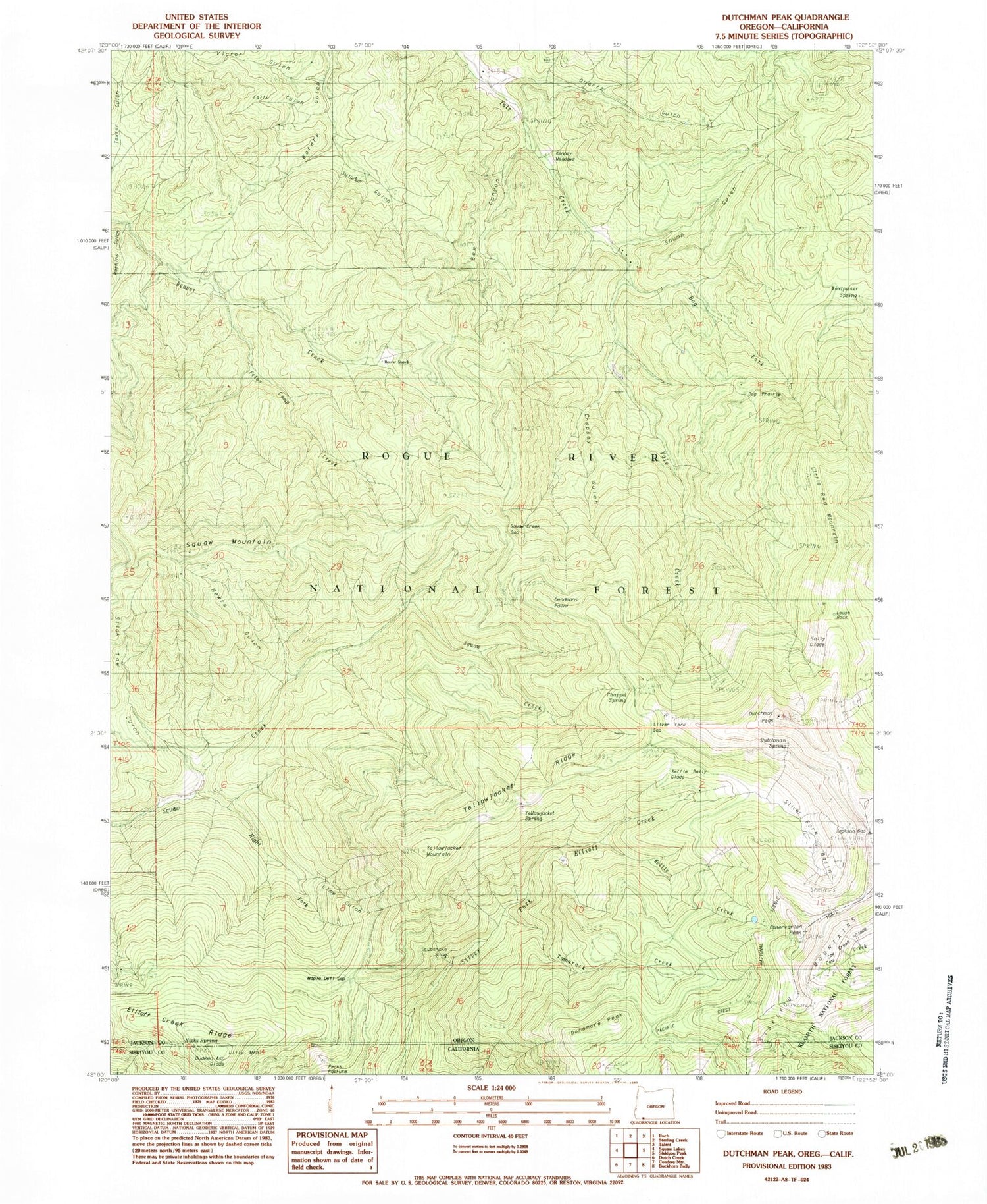 Classic USGS Dutchman Peak Oregon 7.5'x7.5' Topo Map Image