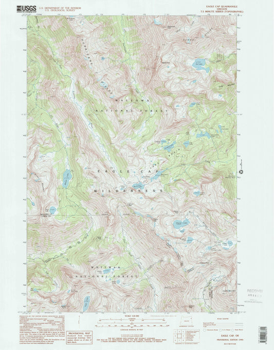 USGS Classic Eagle Cap Oregon 7.5'x7.5' Topo Map Image