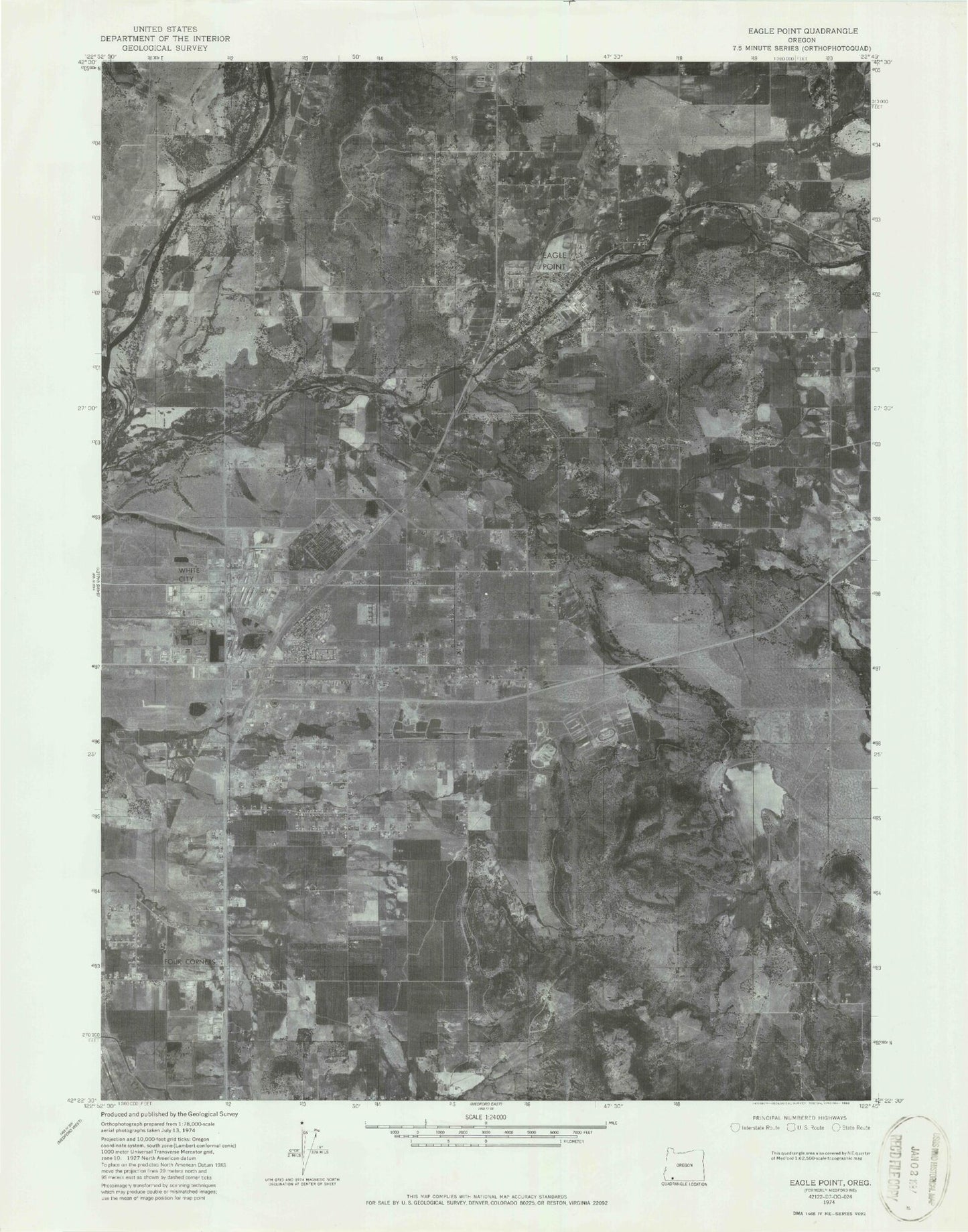 Classic USGS Eagle Point Oregon 7.5'x7.5' Topo Map Image