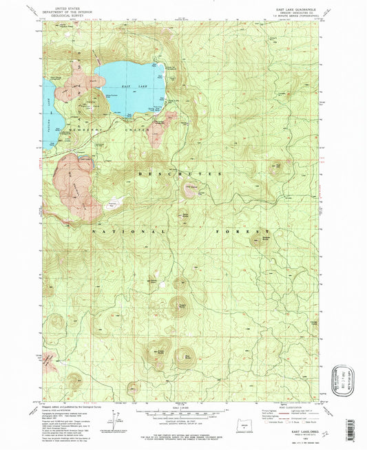 Classic USGS East Lake Oregon 7.5'x7.5' Topo Map Image