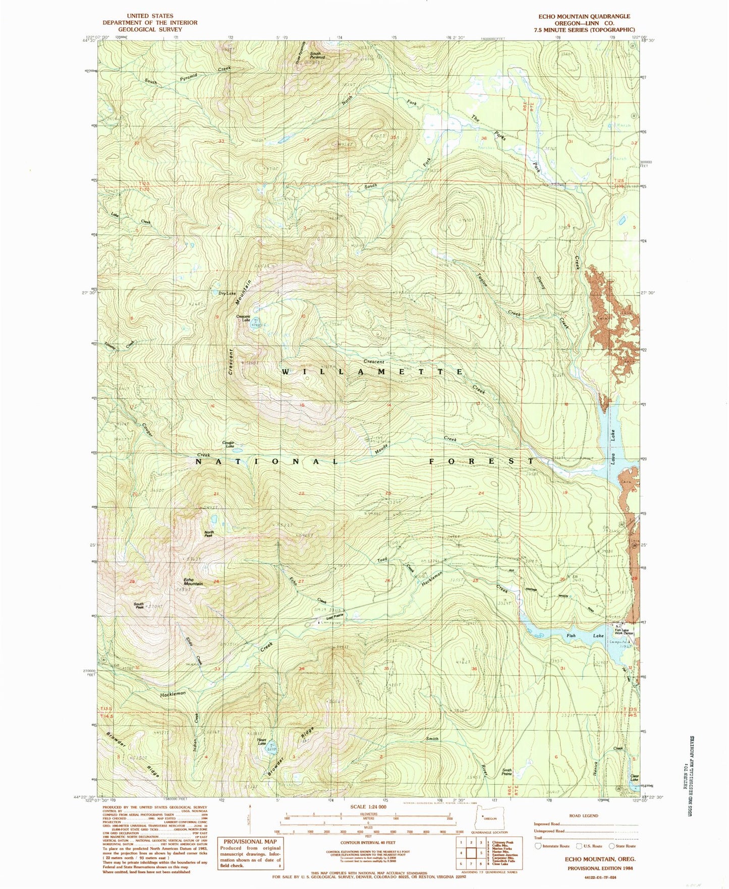 Classic USGS Echo Mountain Oregon 7.5'x7.5' Topo Map Image