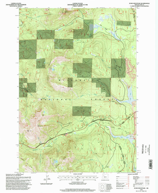 Classic USGS Echo Mountain Oregon 7.5'x7.5' Topo Map Image