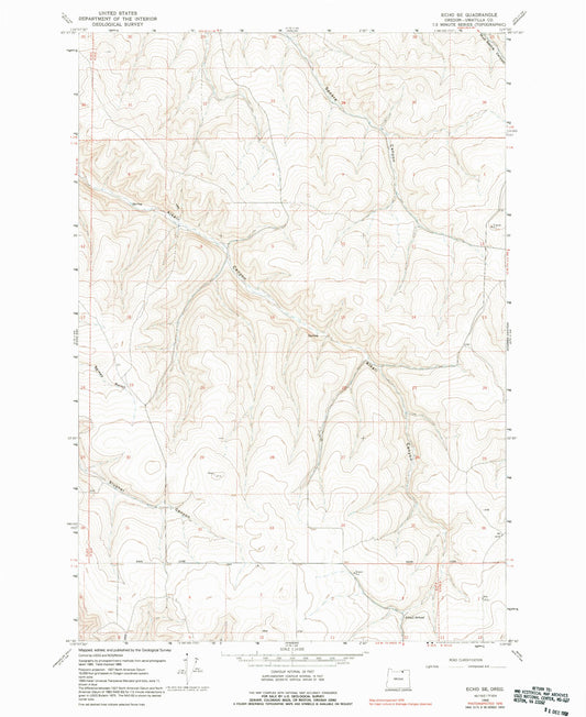 Classic USGS Echo SE Oregon 7.5'x7.5' Topo Map Image