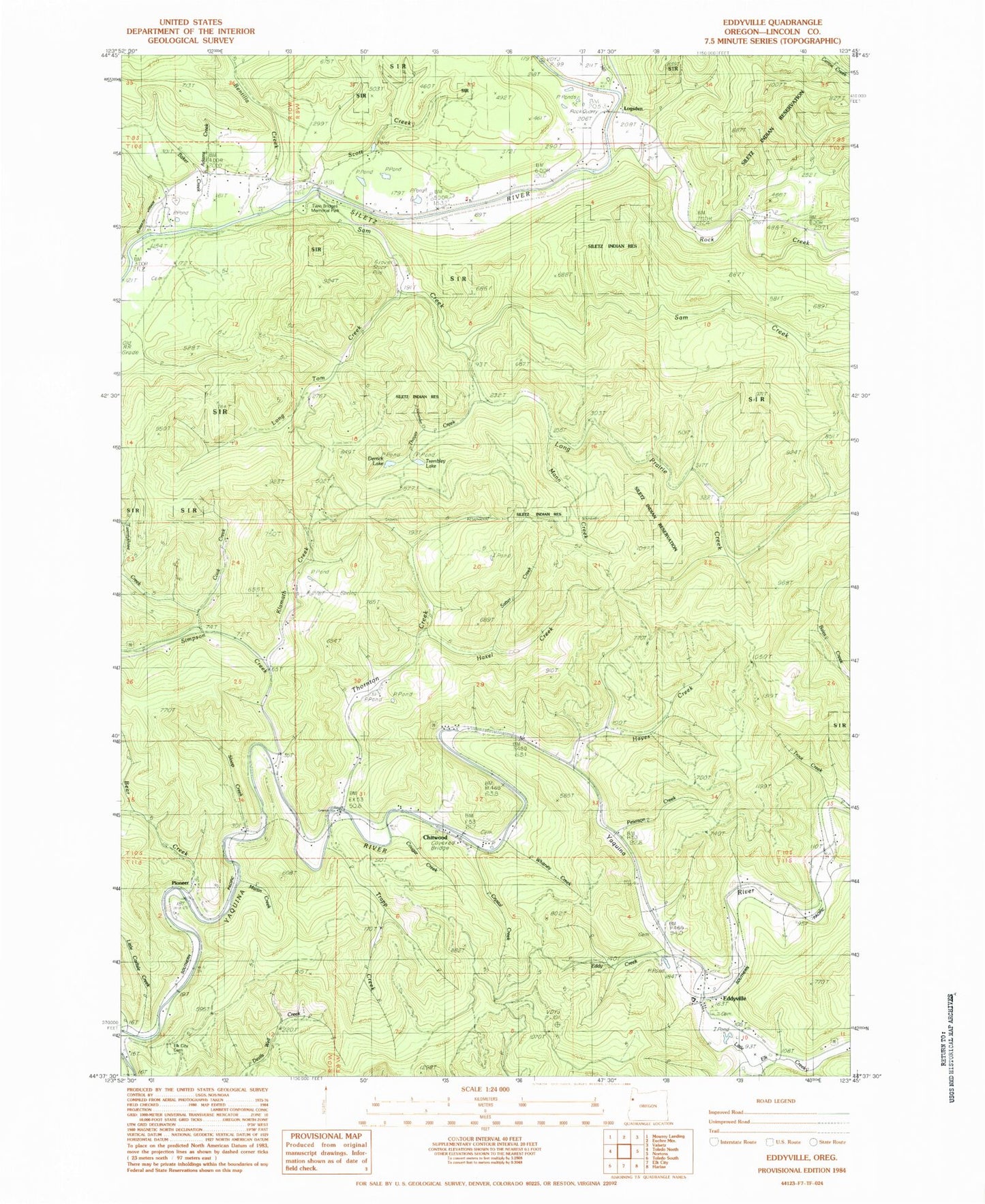 Classic USGS Eddyville Oregon 7.5'x7.5' Topo Map Image