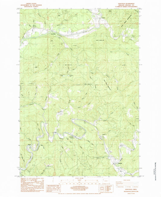 Classic USGS Eddyville Oregon 7.5'x7.5' Topo Map Image
