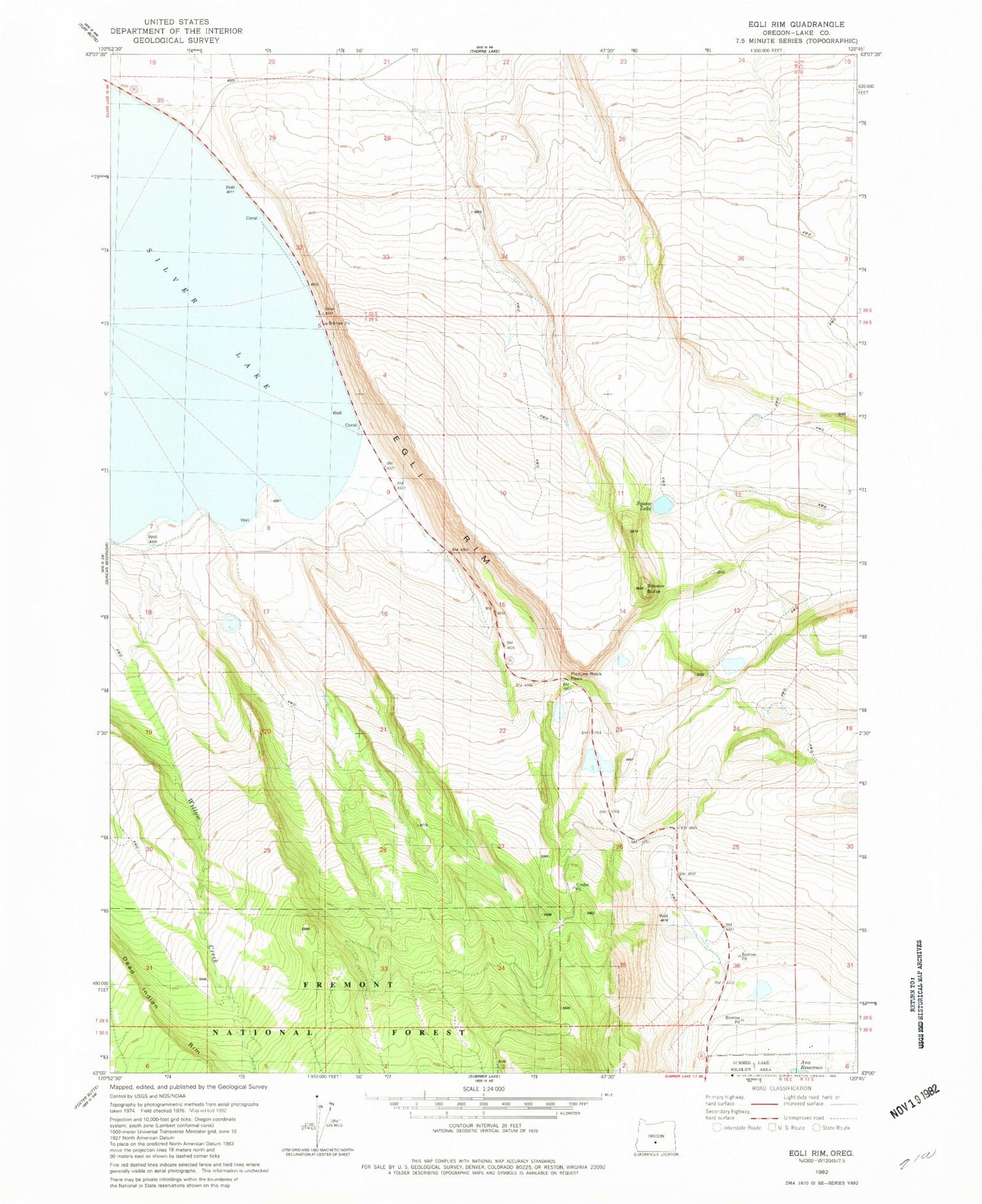 Classic USGS Egli Rim Oregon 7.5'x7.5' Topo Map Image