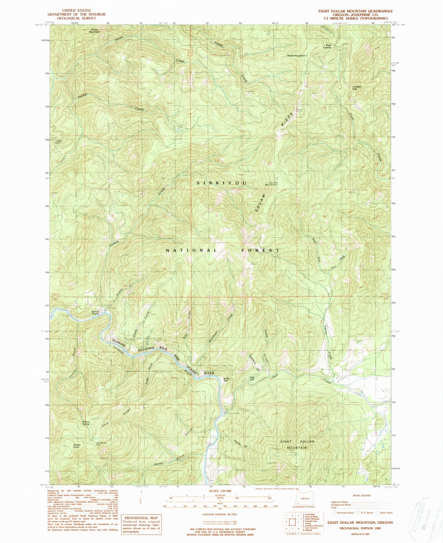 Classic USGS Eight Dollar Mountain Oregon 7.5'x7.5' Topo Map Image