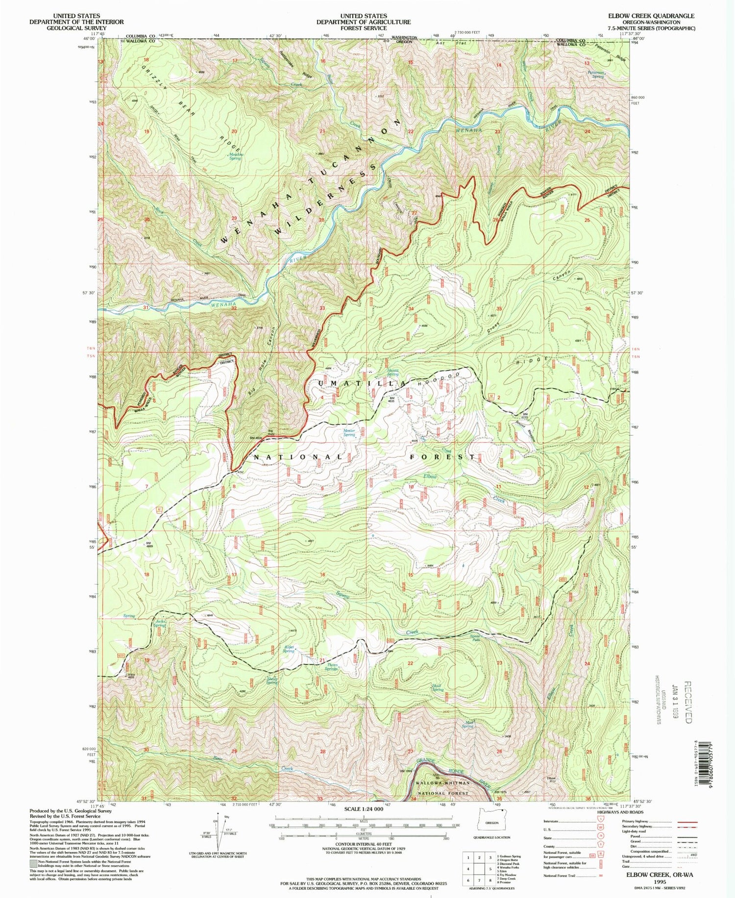 Classic USGS Elbow Creek Oregon 7.5'x7.5' Topo Map Image