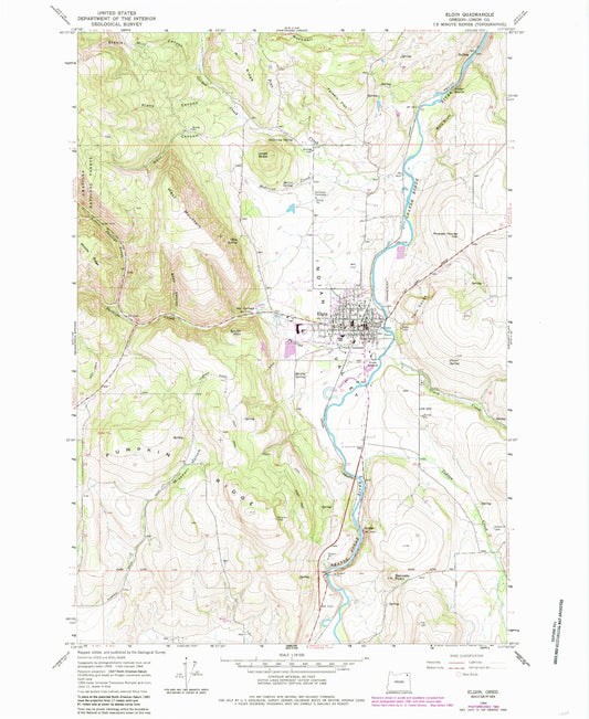 Classic USGS Elgin Oregon 7.5'x7.5' Topo Map Image