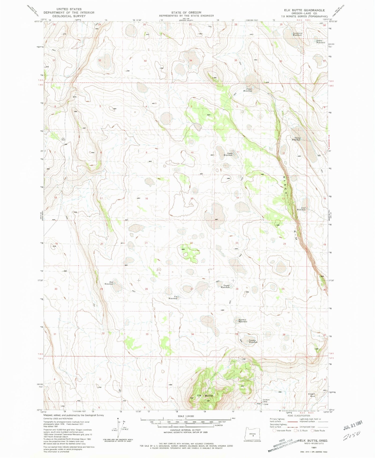 Classic USGS Elk Butte Oregon 7.5'x7.5' Topo Map Image