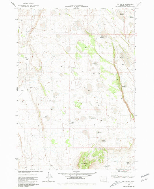 Classic USGS Elk Butte Oregon 7.5'x7.5' Topo Map Image