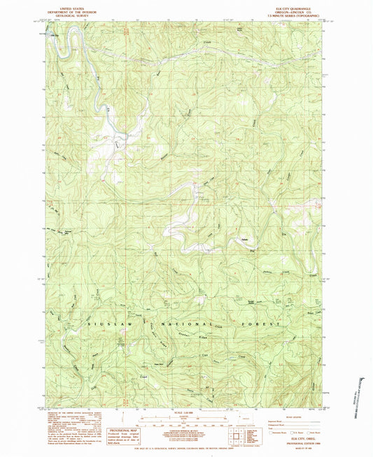 Classic USGS Elk City Oregon 7.5'x7.5' Topo Map Image