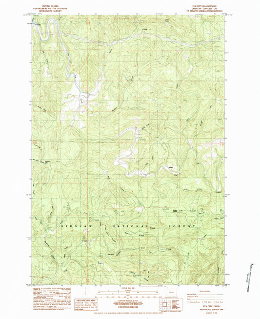 Classic USGS Elk City Oregon 7.5'x7.5' Topo Map Image