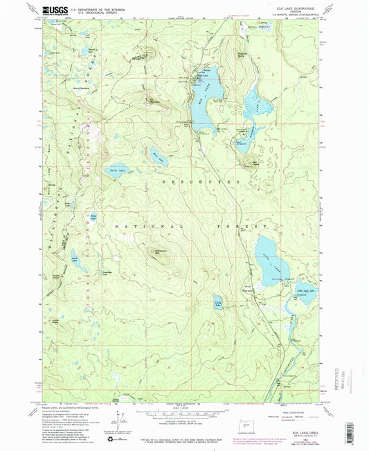 Classic USGS Elk Lake Oregon 7.5'x7.5' Topo Map Image