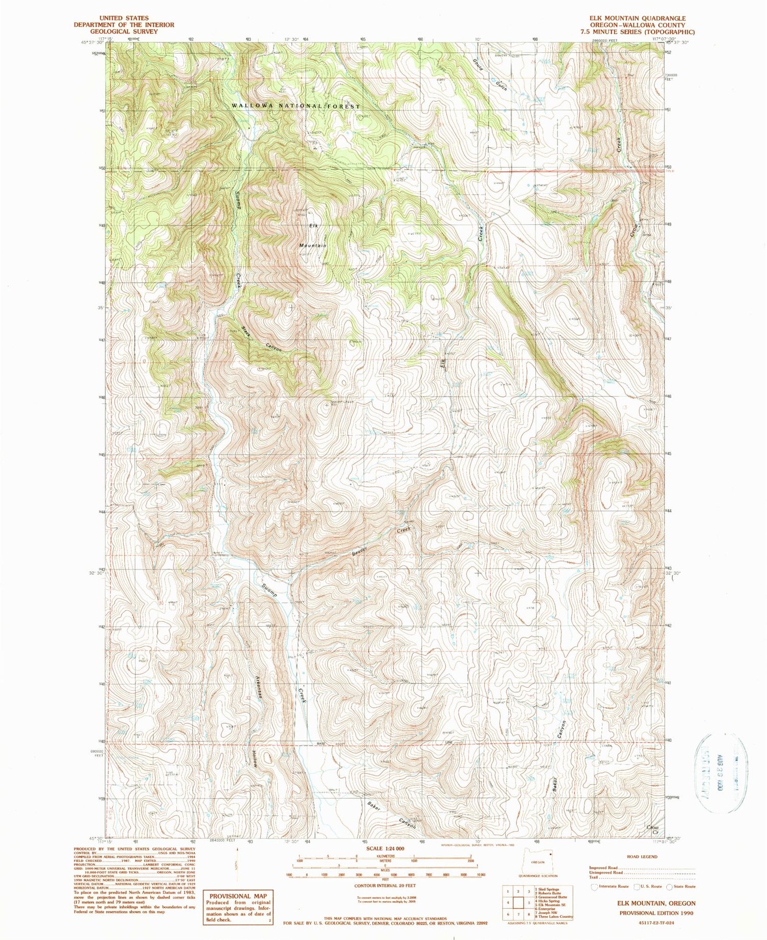 Classic USGS Elk Mountain Oregon 7.5'x7.5' Topo Map Image