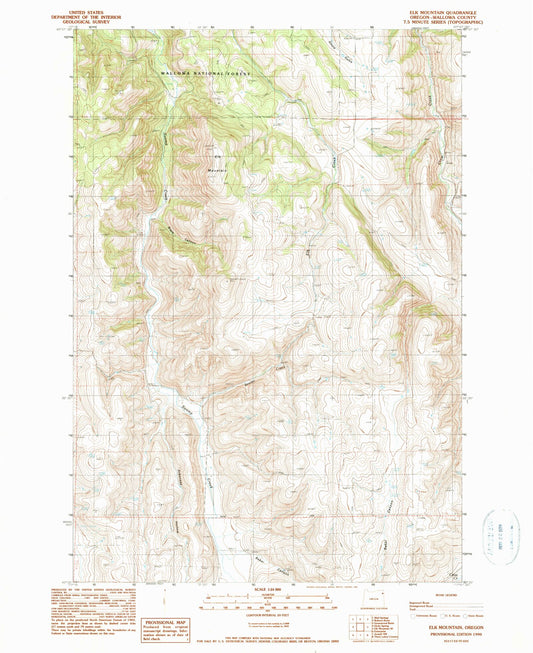 Classic USGS Elk Mountain Oregon 7.5'x7.5' Topo Map Image