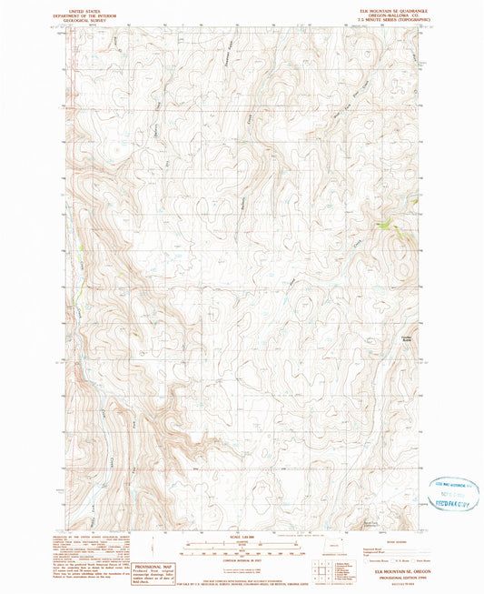 Classic USGS Elk Mountain SE Oregon 7.5'x7.5' Topo Map Image
