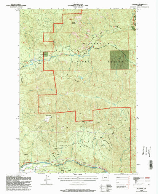 Classic USGS Elkhorn Oregon 7.5'x7.5' Topo Map Image