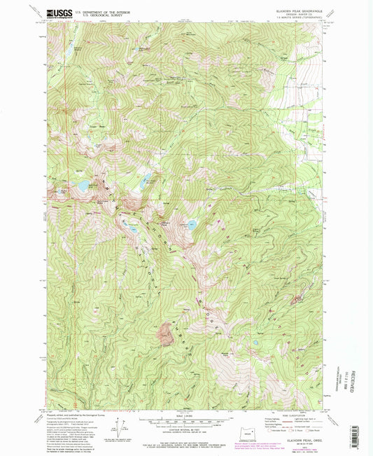 Classic USGS Elkhorn Peak Oregon 7.5'x7.5' Topo Map Image