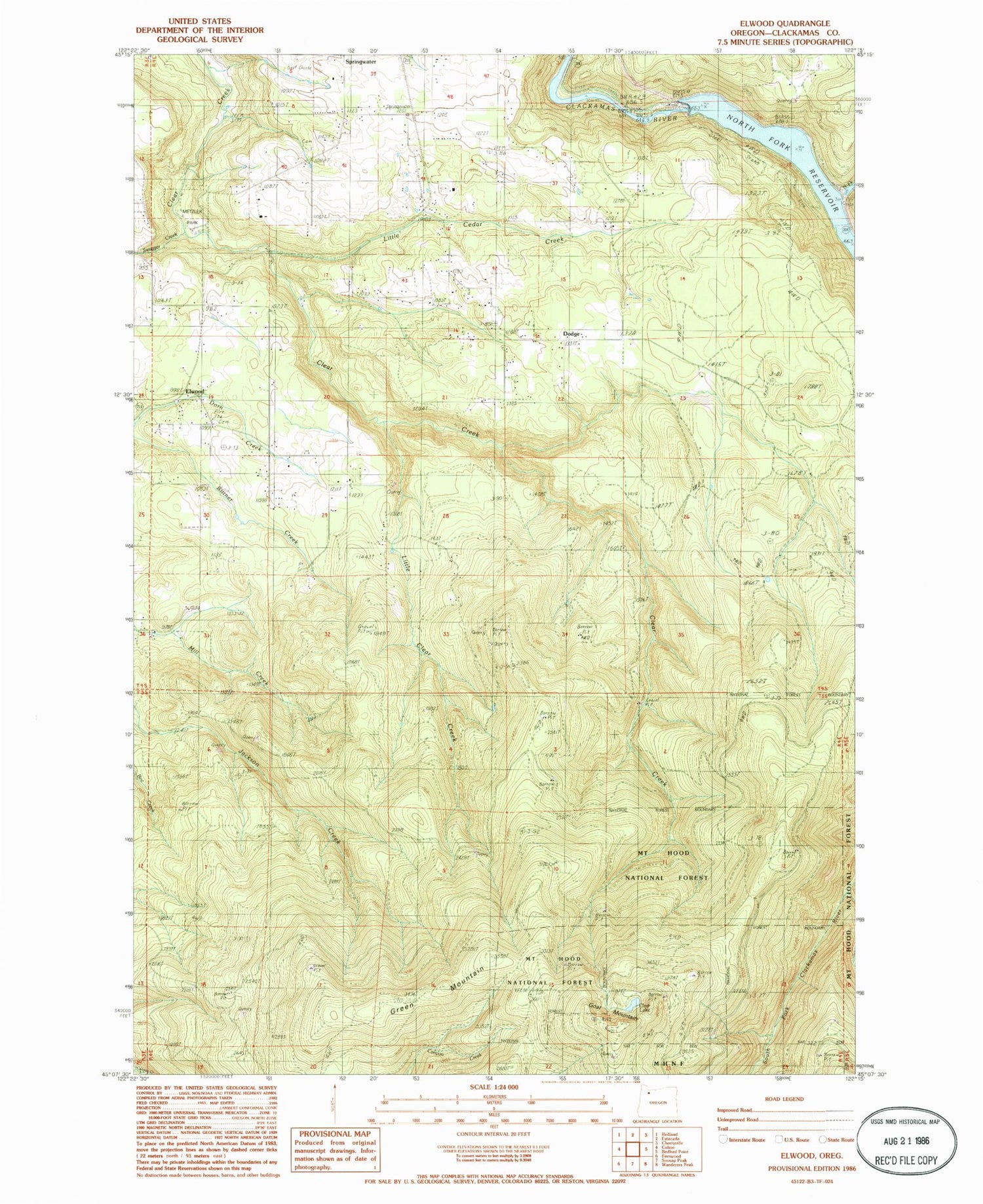 Classic USGS Elwood Oregon 7.5'x7.5' Topo Map Image