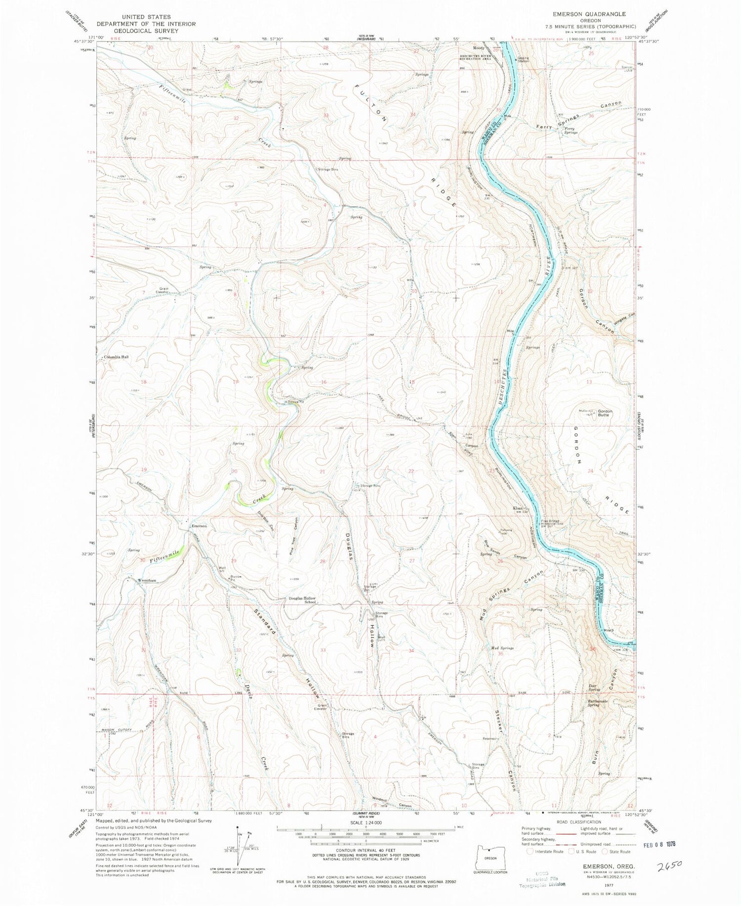 Classic USGS Emerson Oregon 7.5'x7.5' Topo Map Image