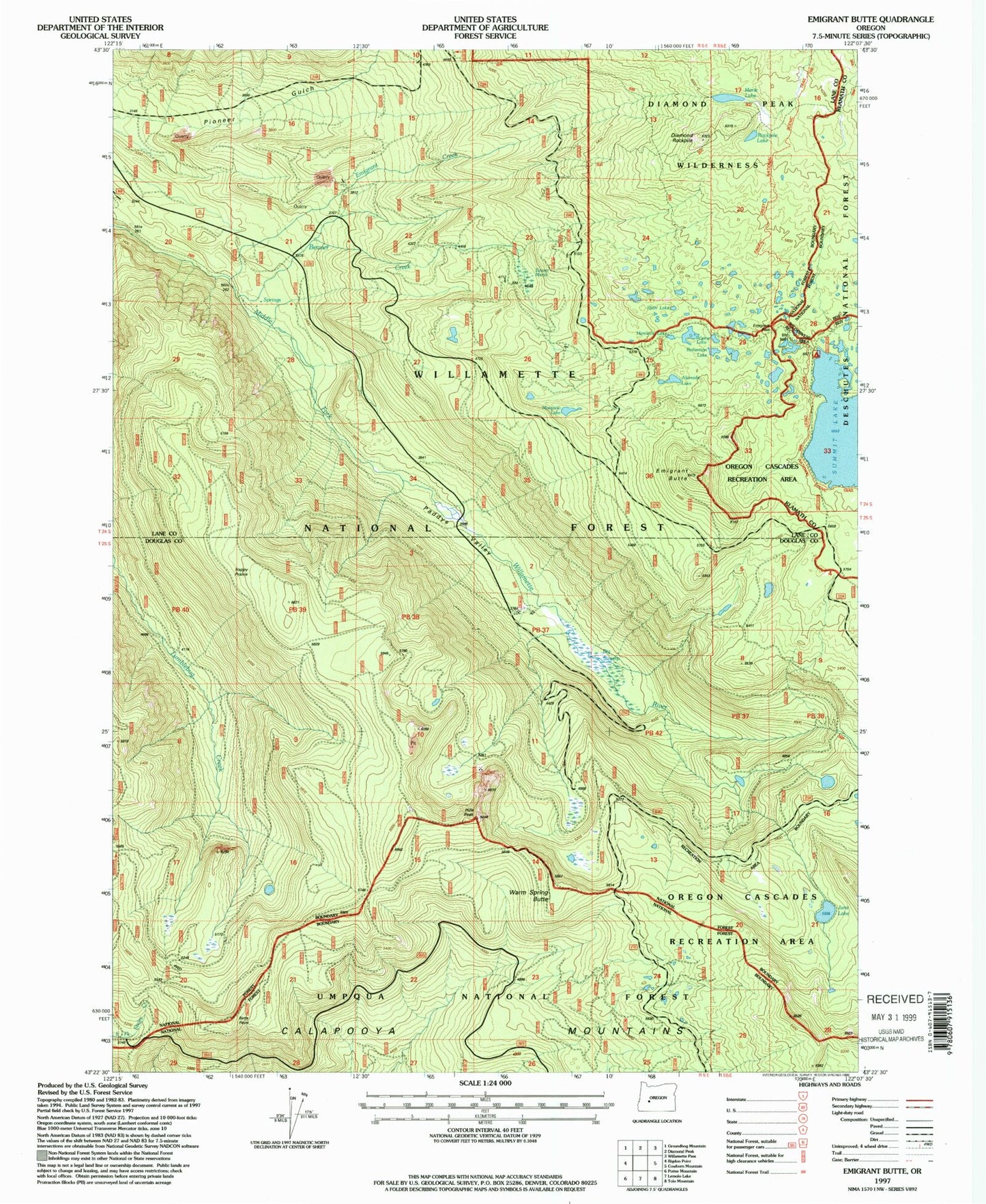 Classic USGS Emigrant Butte Oregon 7.5'x7.5' Topo Map Image