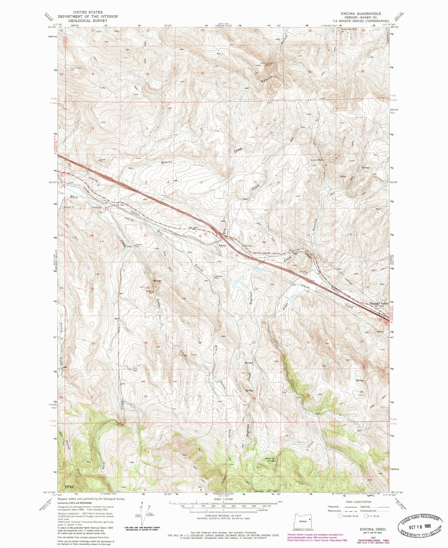 Classic USGS Encina Oregon 7.5'x7.5' Topo Map Image