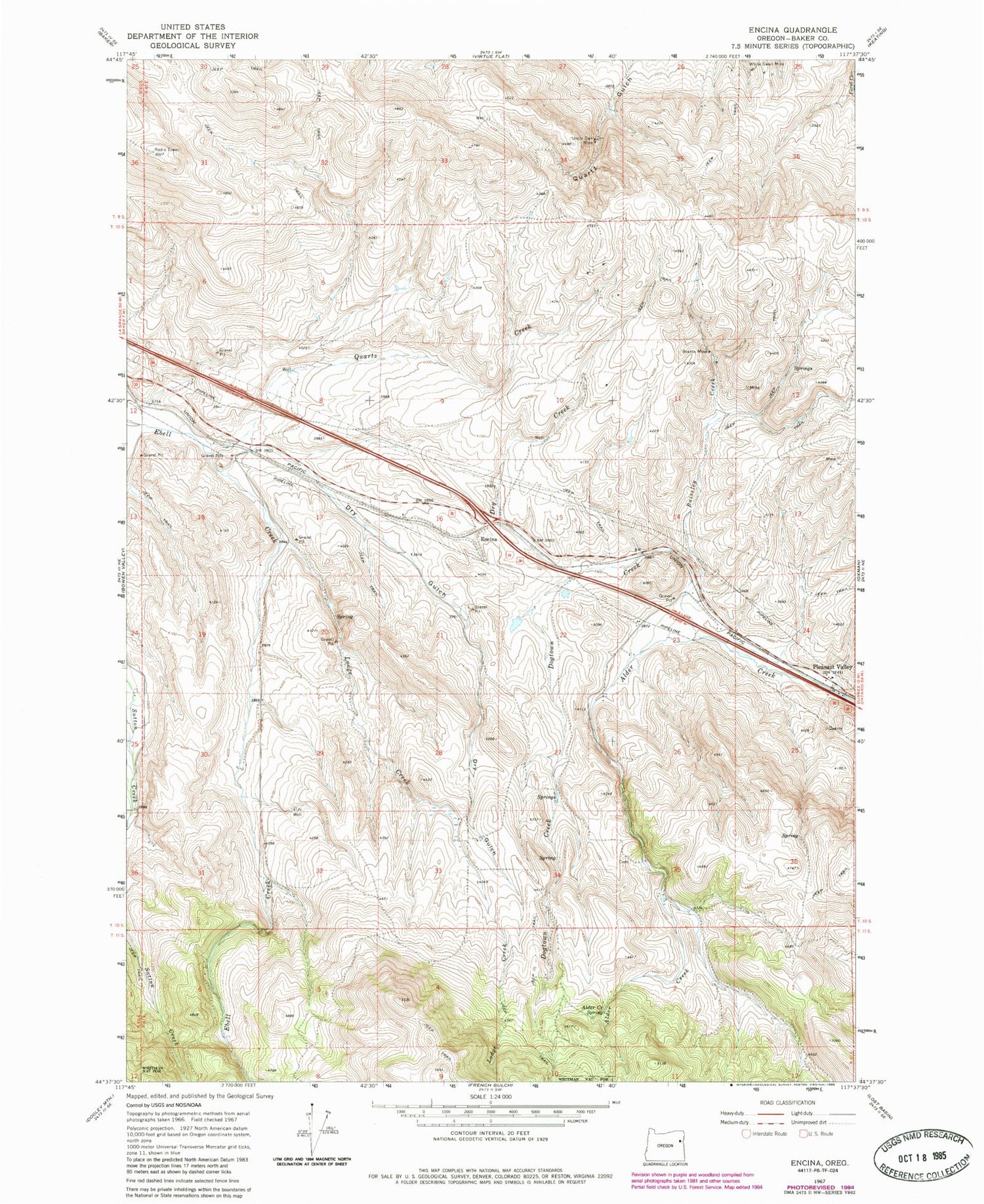 Classic USGS Encina Oregon 7.5'x7.5' Topo Map Image