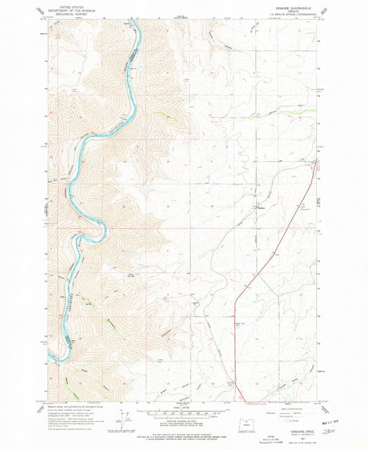 Classic USGS Erskine Oregon 7.5'x7.5' Topo Map Image
