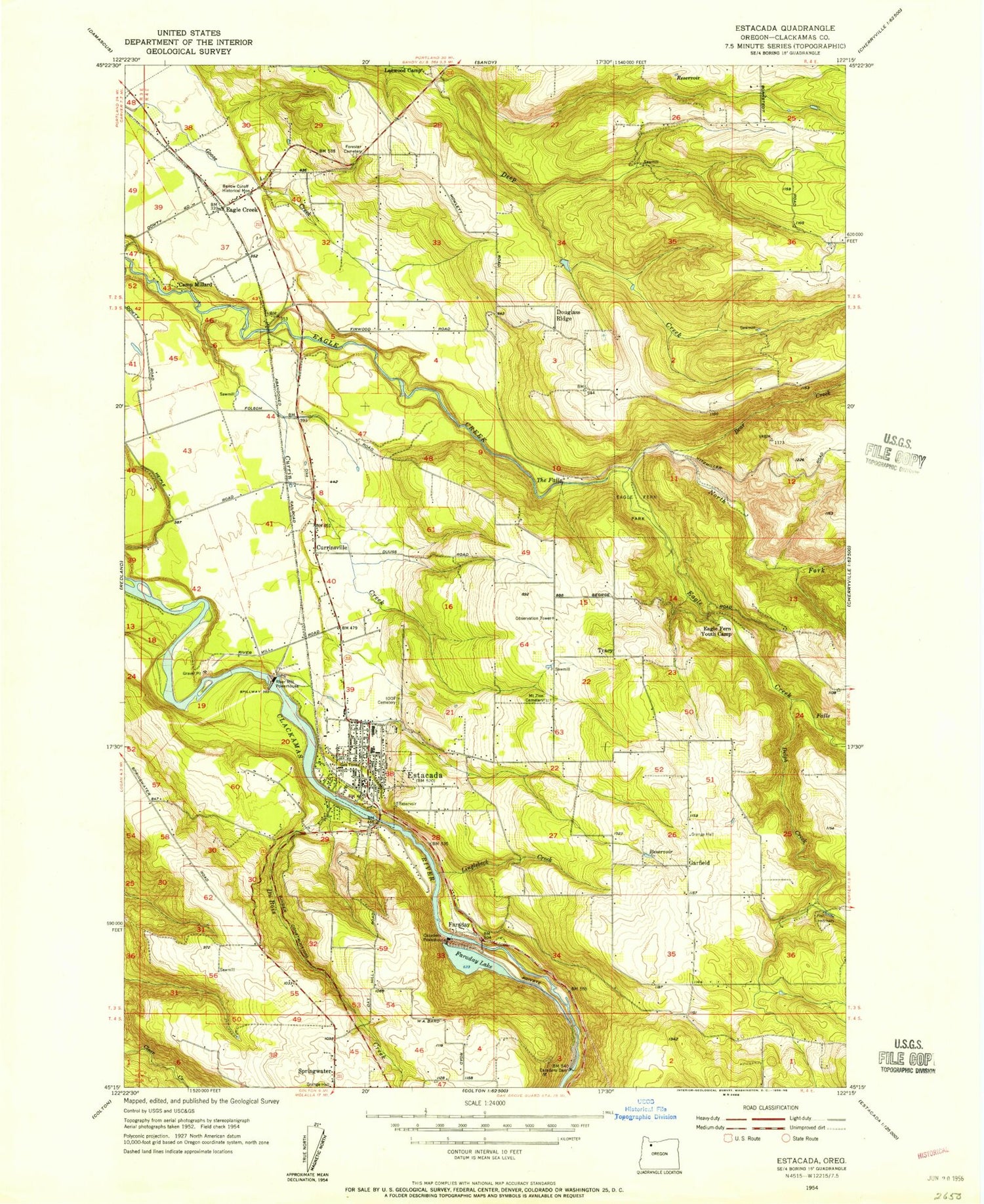 Classic USGS Estacada Oregon 7.5'x7.5' Topo Map Image