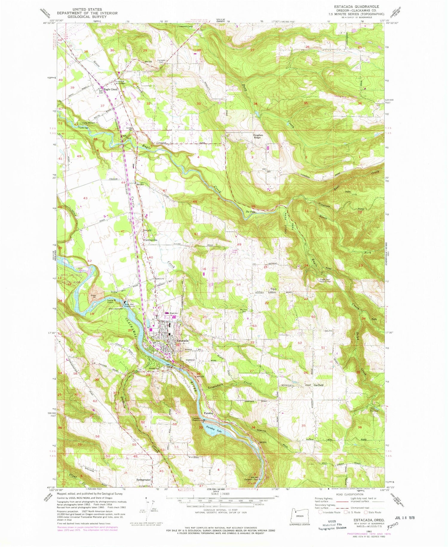 Classic USGS Estacada Oregon 7.5'x7.5' Topo Map Image