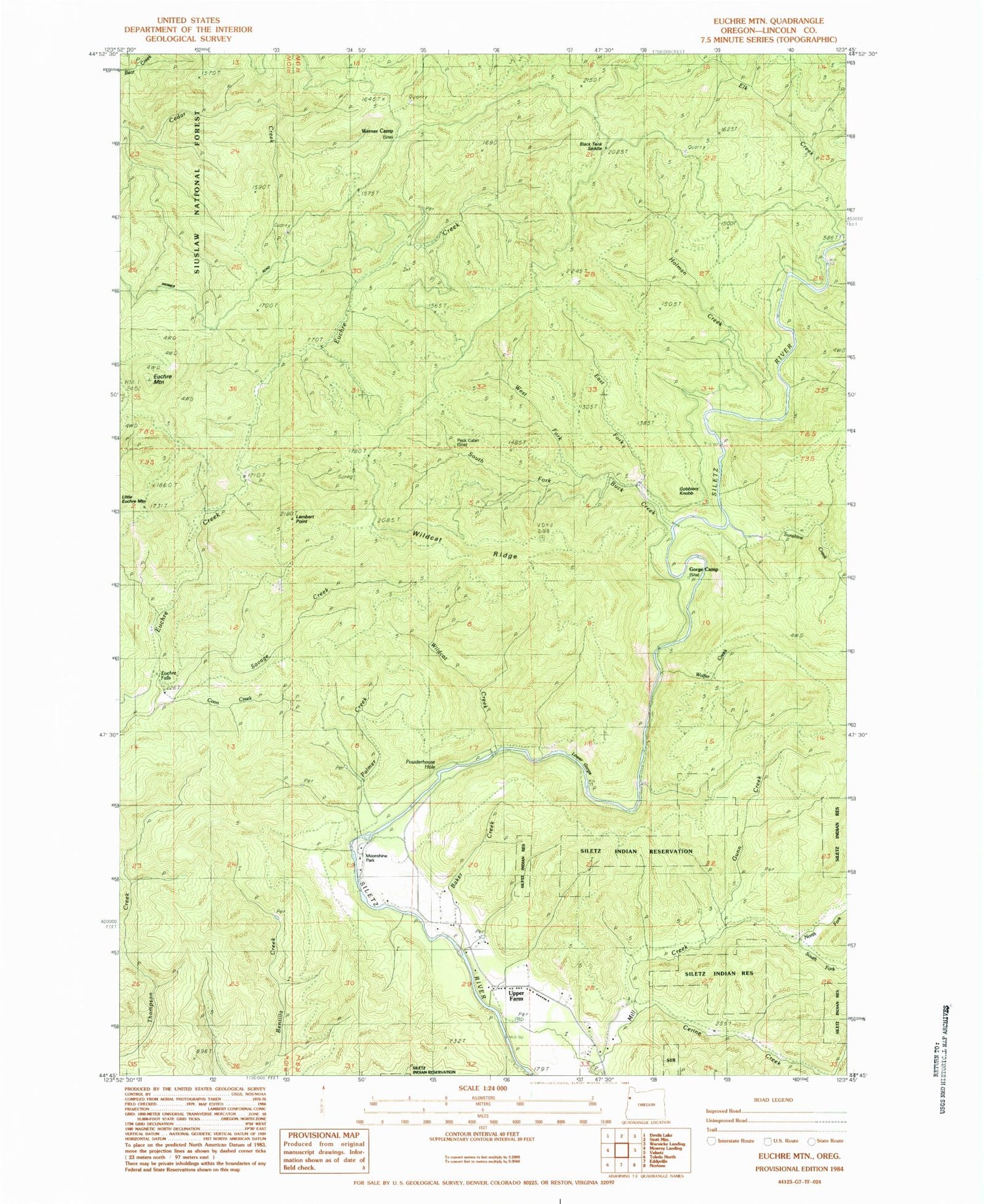 Classic USGS Euchre Mountain Oregon 7.5'x7.5' Topo Map Image