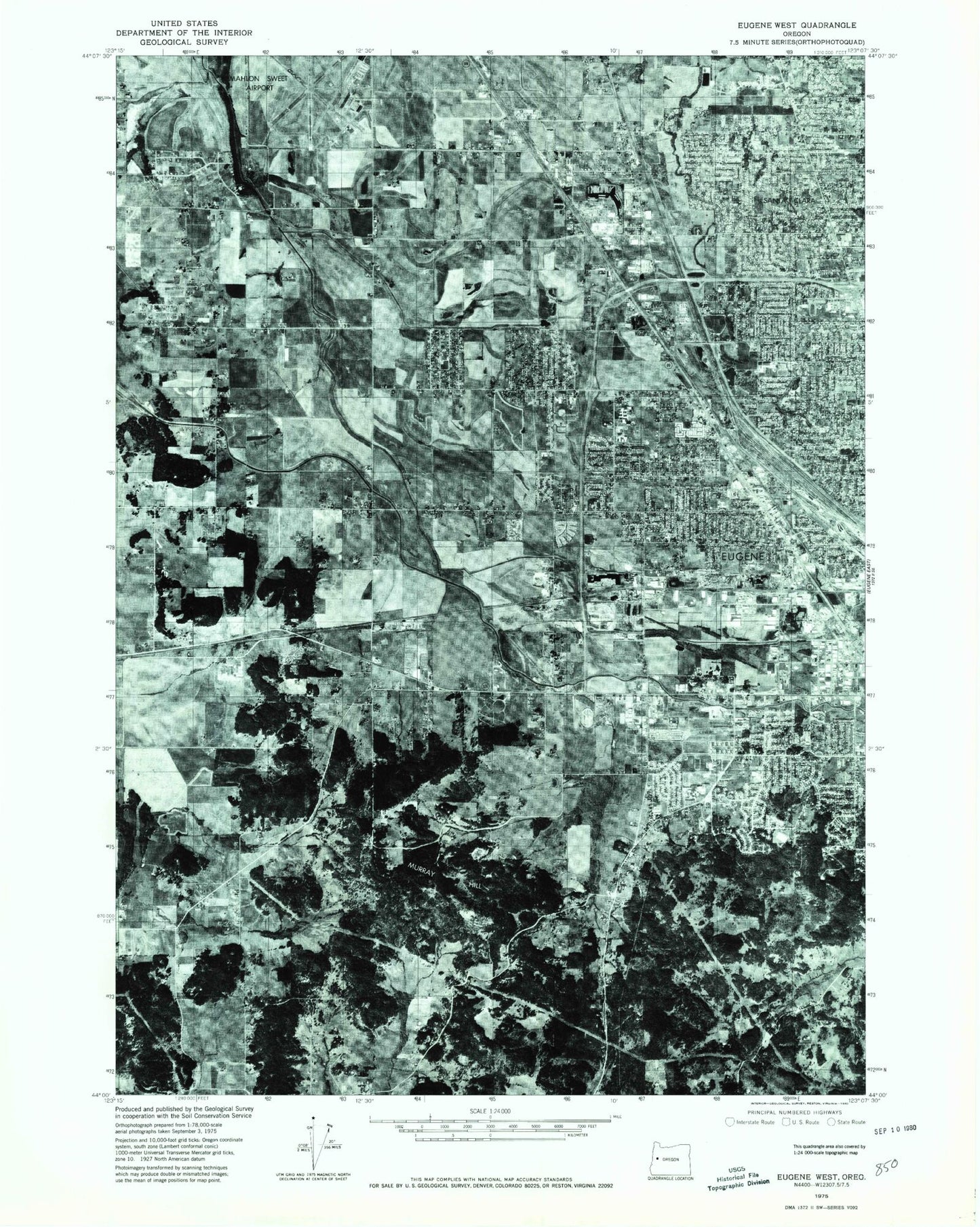 Classic USGS Eugene West Oregon 7.5'x7.5' Topo Map Image