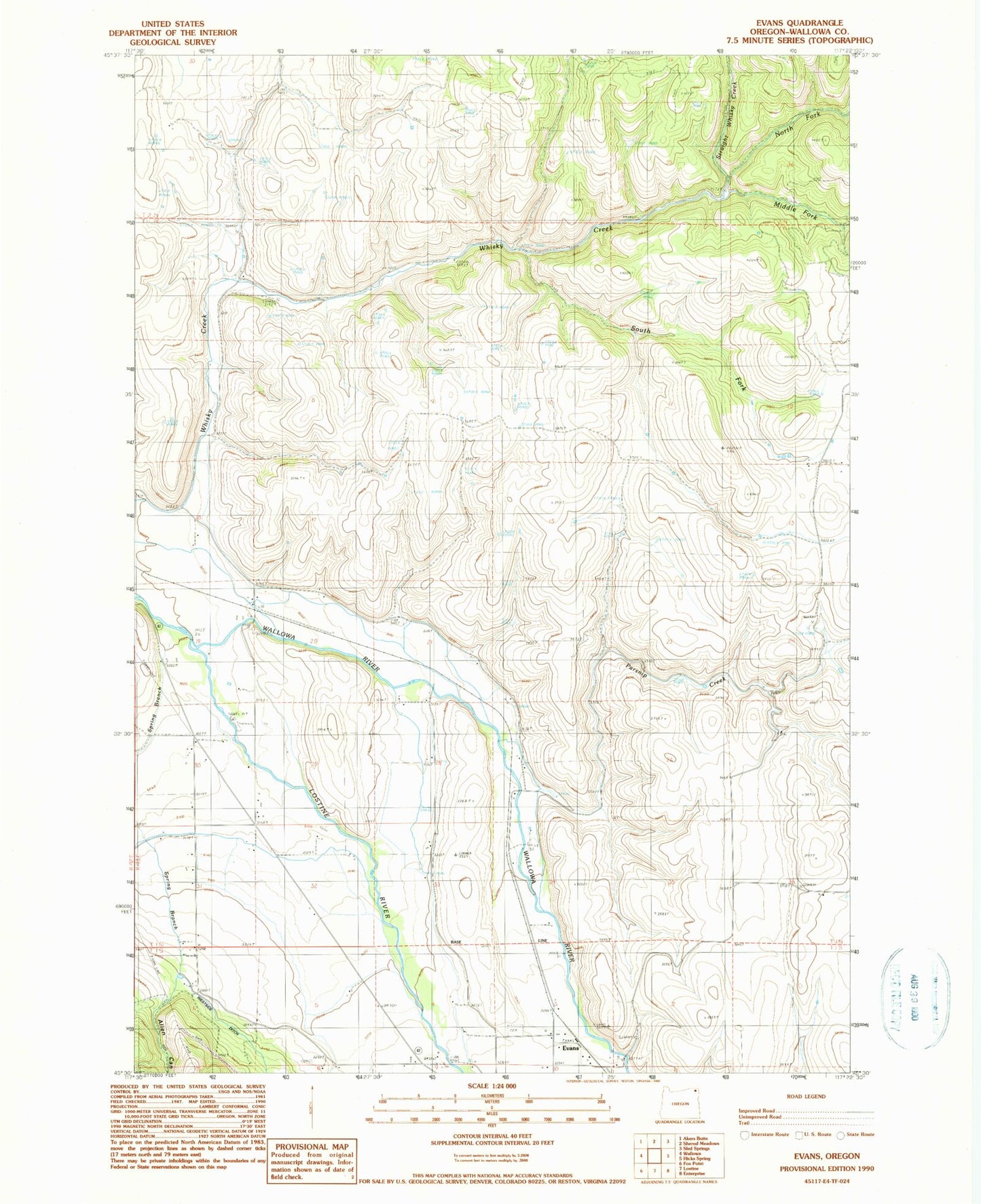 Classic USGS Evans Oregon 7.5'x7.5' Topo Map Image